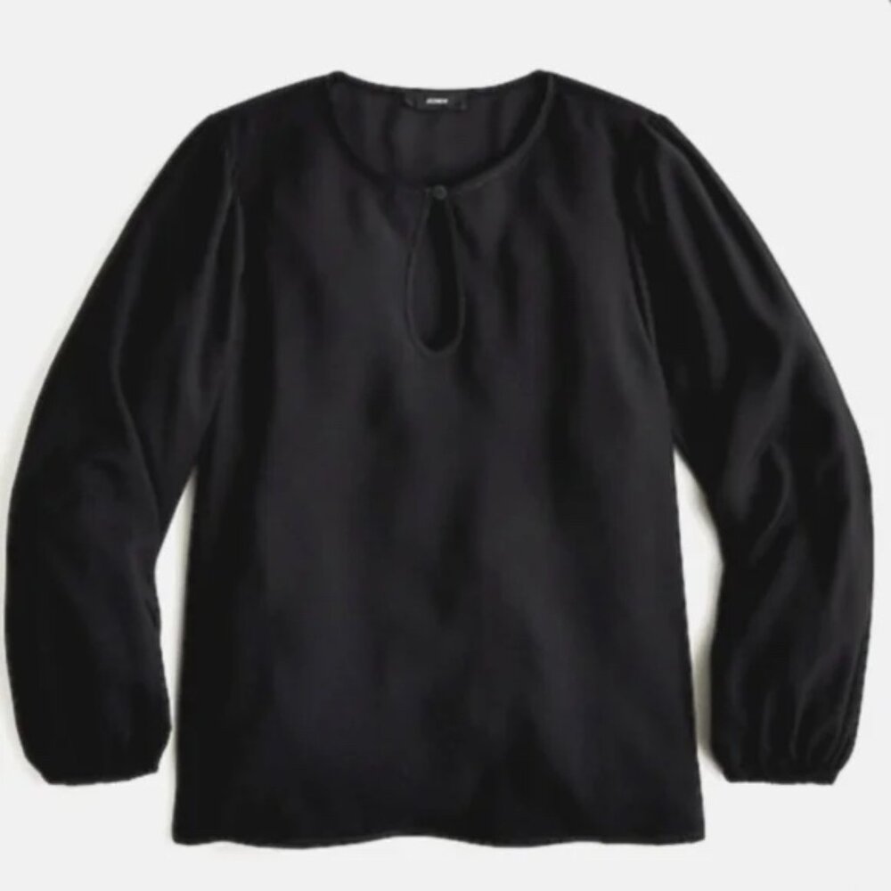NWT J. Crew Puff Sleeve Crepe Top Shirt Blouse Black Size Large Tall LT NEW